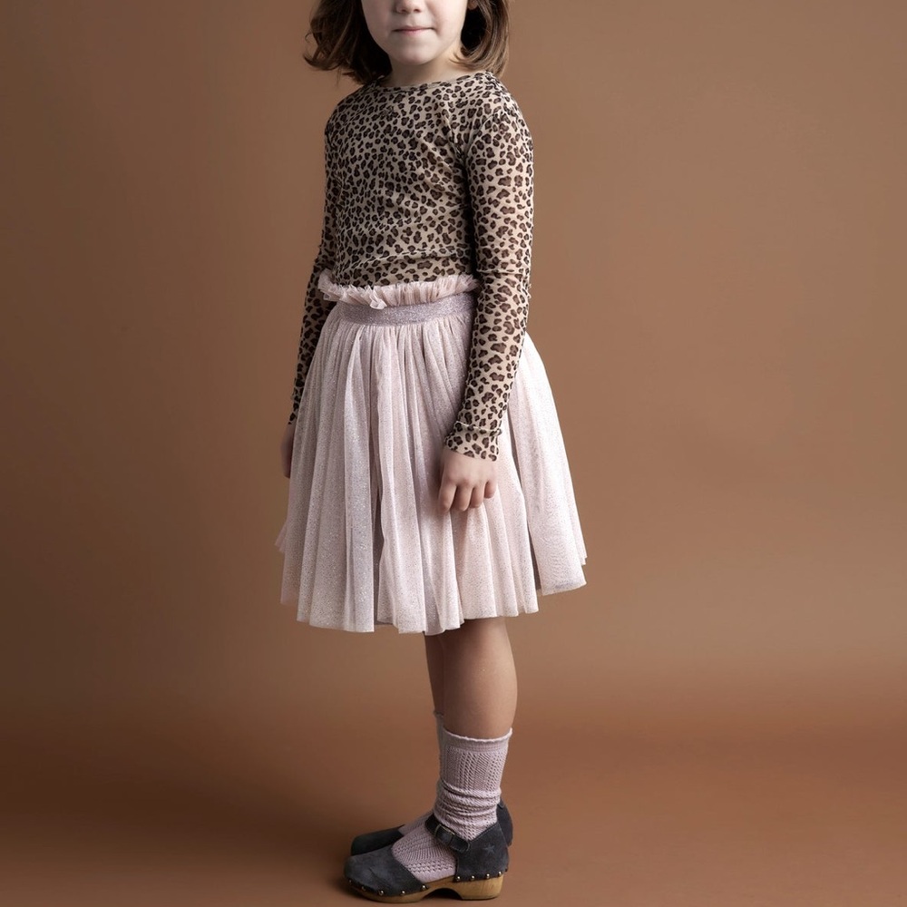 Tocoto Vintage Pink Tulle Sparkle Skirt with Ruffle Waist